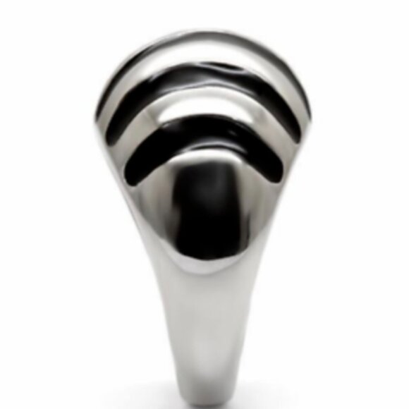 Stainless Steel Stripes Cocktail Ring Size 8 9 10 Silver Black Enamel Dome - Picture 3 of 9